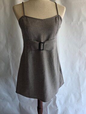 Free People My Girl Houndstooth Mini Dress Belted A-Line Retro 6
